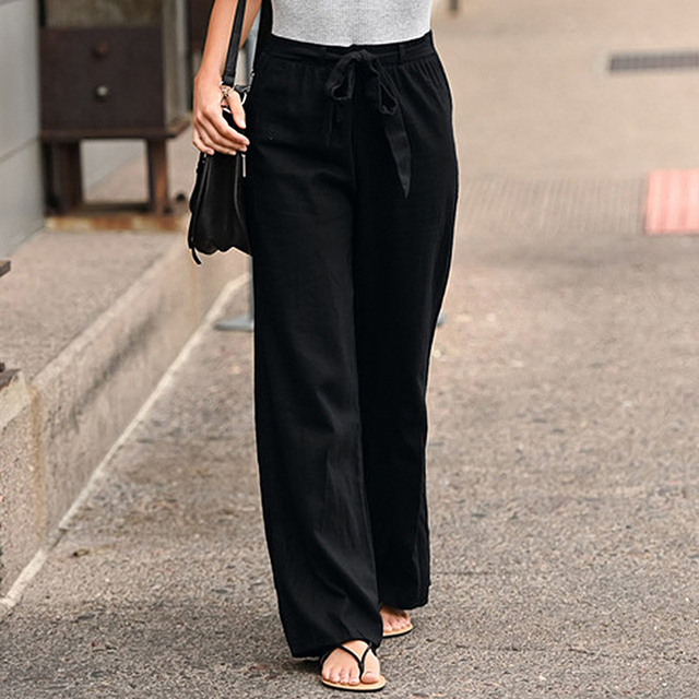 Fitaaly | Effen Kleur broek met Elastische Taille