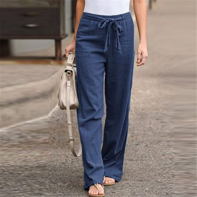 Fitaaly | Effen Kleur broek met Elastische Taille