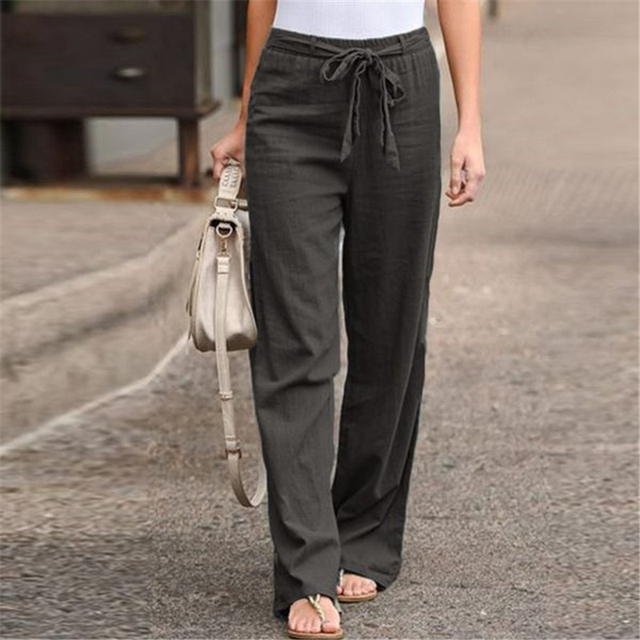 Fitaaly | Effen Kleur broek met Elastische Taille