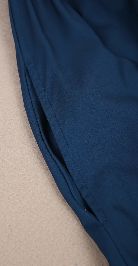 Kobalt Blauwe Koude Schouder Geplooide V-Hals Zomer Maxi Dress