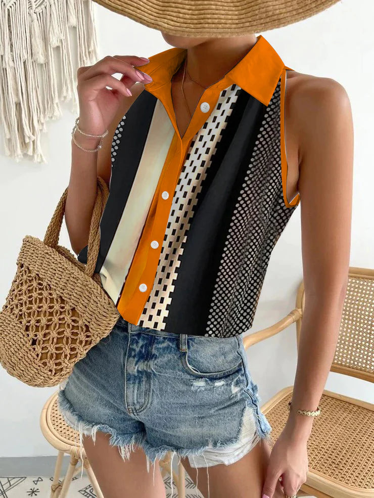 Oranje gekraagde mouwloze top