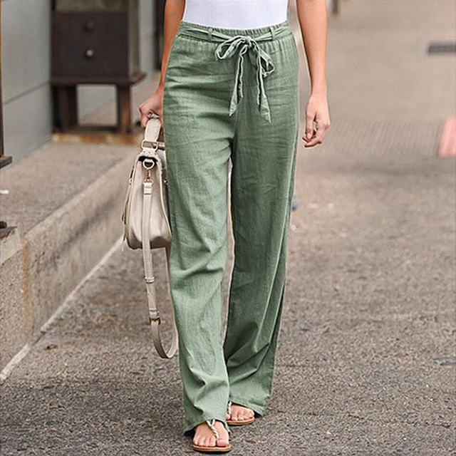 Fitaaly | Effen Kleur broek met Elastische Taille