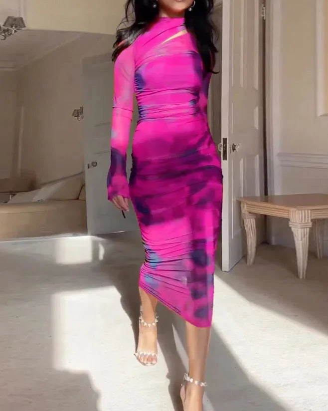 Emi - Lange mouwen jurk met Tie Dye print
