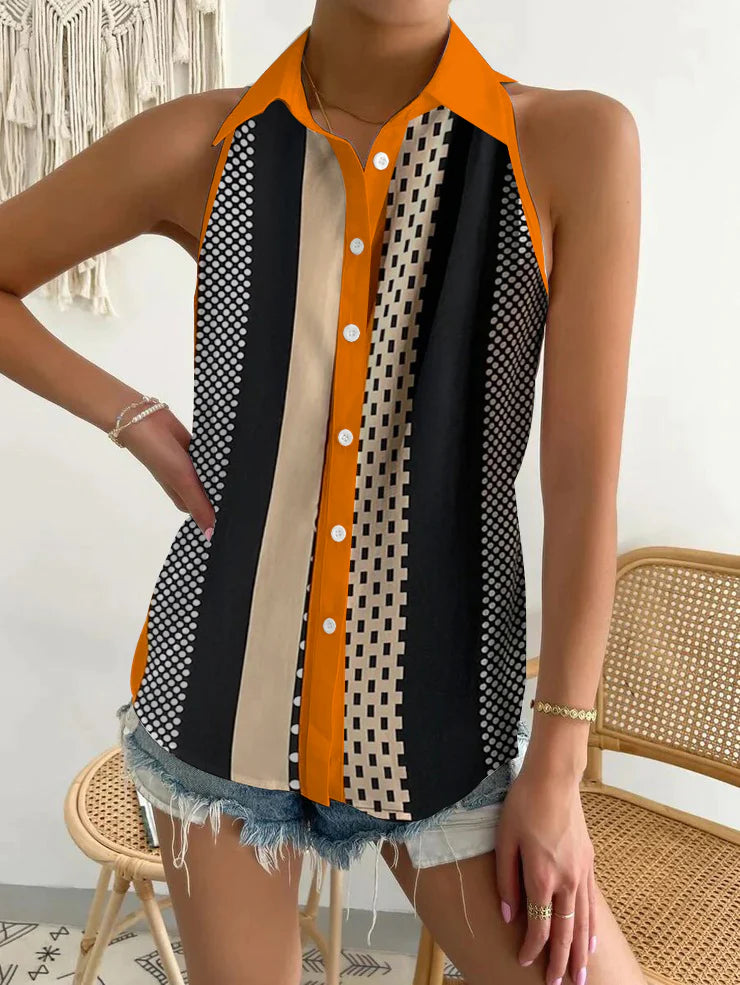 Oranje gekraagde mouwloze top