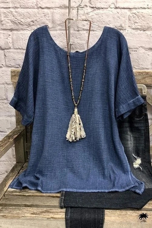 Anna - Effen blouse met korte mouwen en ronde hals