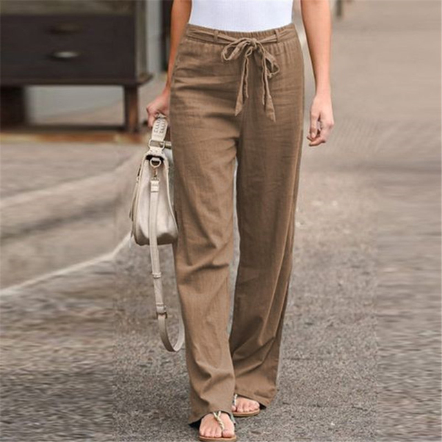 Fitaaly | Effen Kleur broek met Elastische Taille