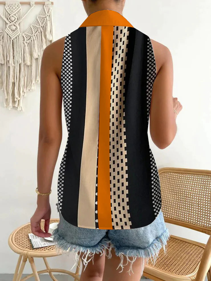 Oranje gekraagde mouwloze top