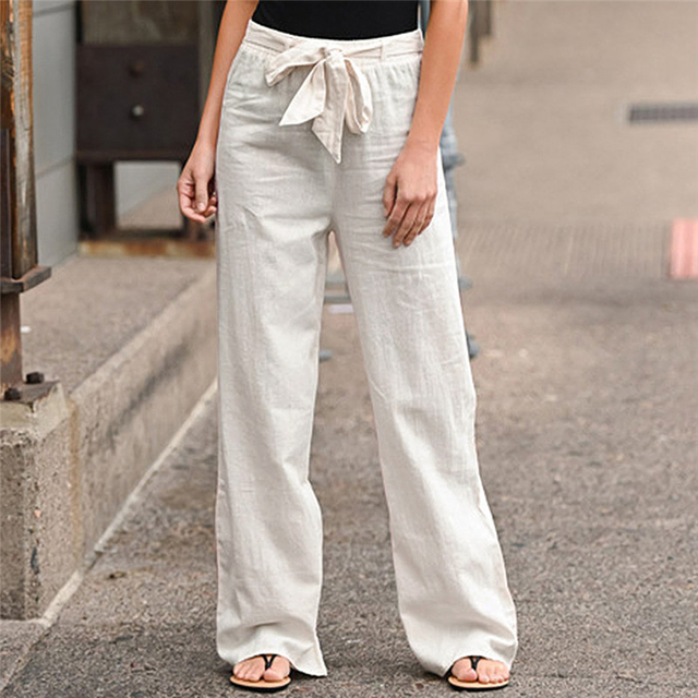 Fitaaly | Effen Kleur broek met Elastische Taille