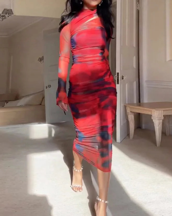 Emi - Lange mouwen jurk met Tie Dye print