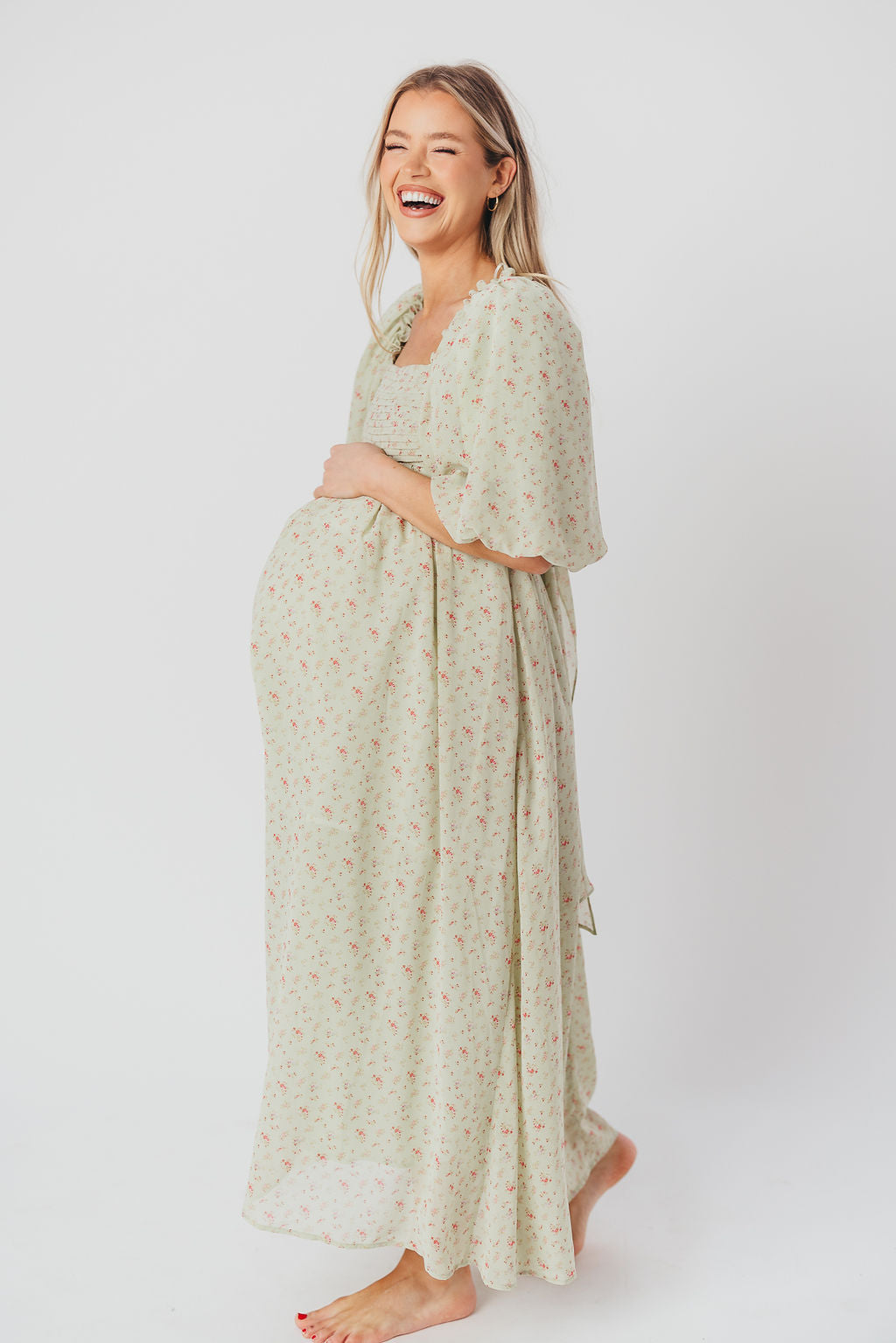 Melody geplooide maxi-jurk met strikdetail in mintgroen bloemen - schokbestendig en inclusief maten (S-3XL)