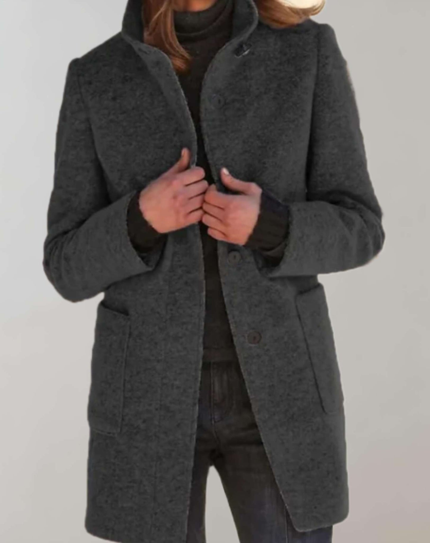 Arvey | elegante halflange wollen jas met hoge hals