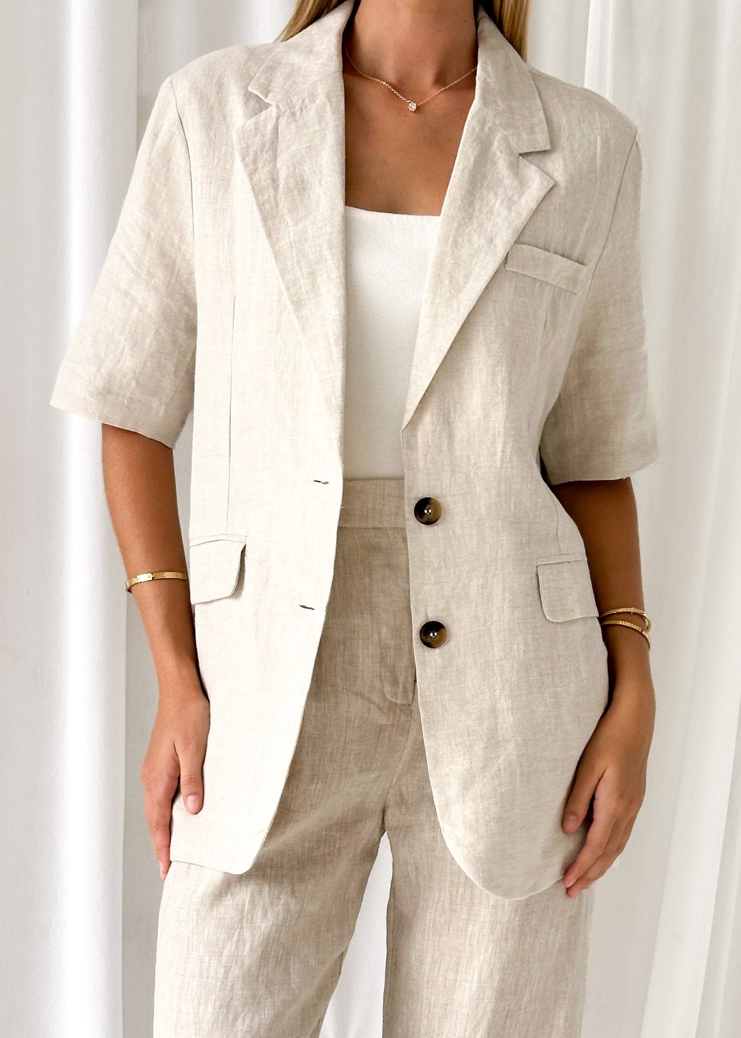 Fiamma™ - Chique linnen blazer in natuurlijke tinten