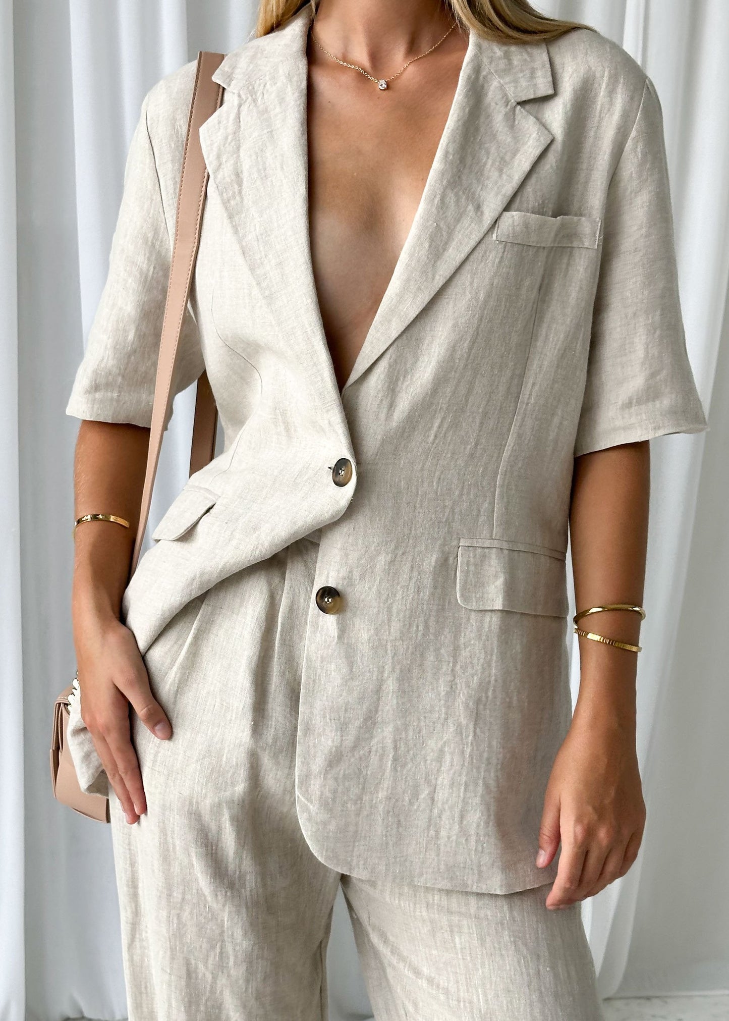 Fiamma™ - Chique linnen blazer in natuurlijke tinten