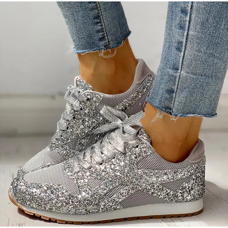 Vrouwen Lace Up Sneakers Glitter Herfst Platte Gevulkaniseerde Dames Bling Casual Vrouwelijke Mode Platform Mode Platte Schoenen | NL Vrouwen Lace Up Sneakers Glitter Herfst Platte Gevulkaniseerde Dames Bling Casual Vrouwelijke Mode Platform Mode Platte Schoenen | NL
