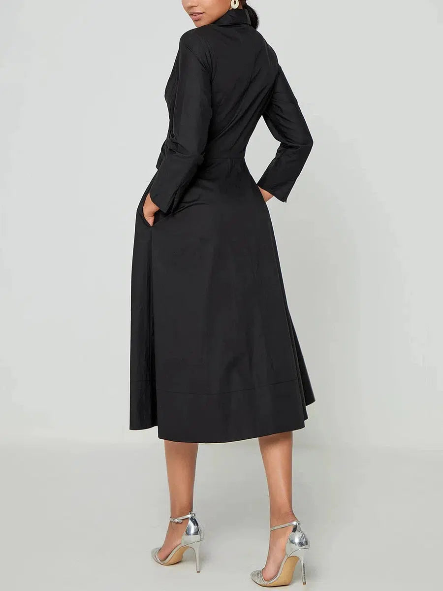 Micaela - Classy Lange Mouw Effen Midi Jurk