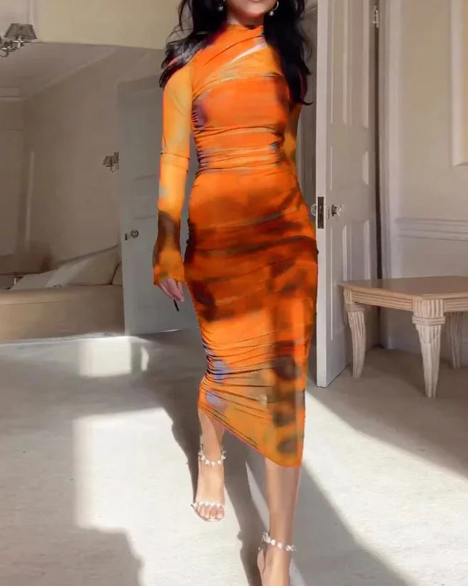 Emi - Lange mouwen jurk met Tie Dye print