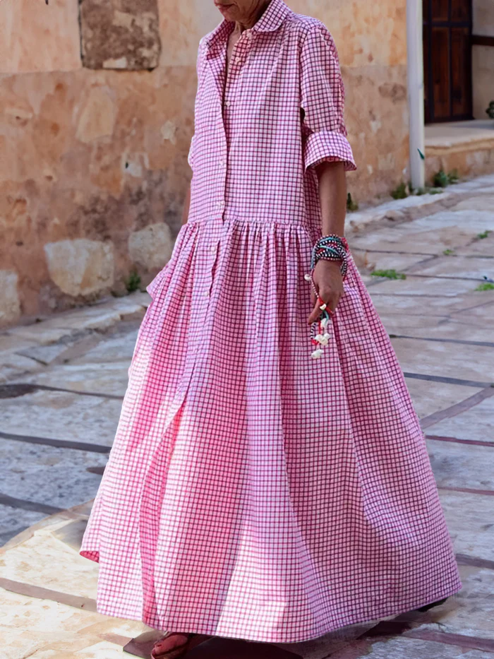 Maxi-jurk met lange mouwen en patchwork voor dames