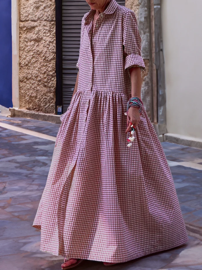 Maxi-jurk met lange mouwen en patchwork voor dames