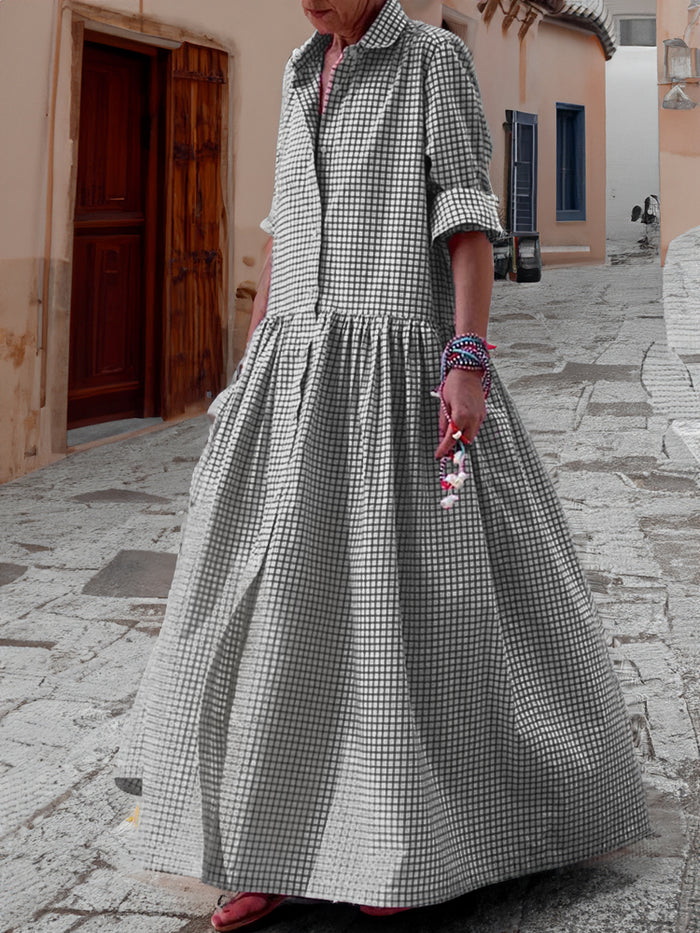 Maxi-jurk met lange mouwen en patchwork voor dames
