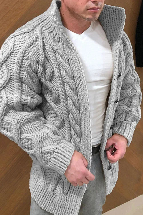Dawe - herencardigan met suède kraag