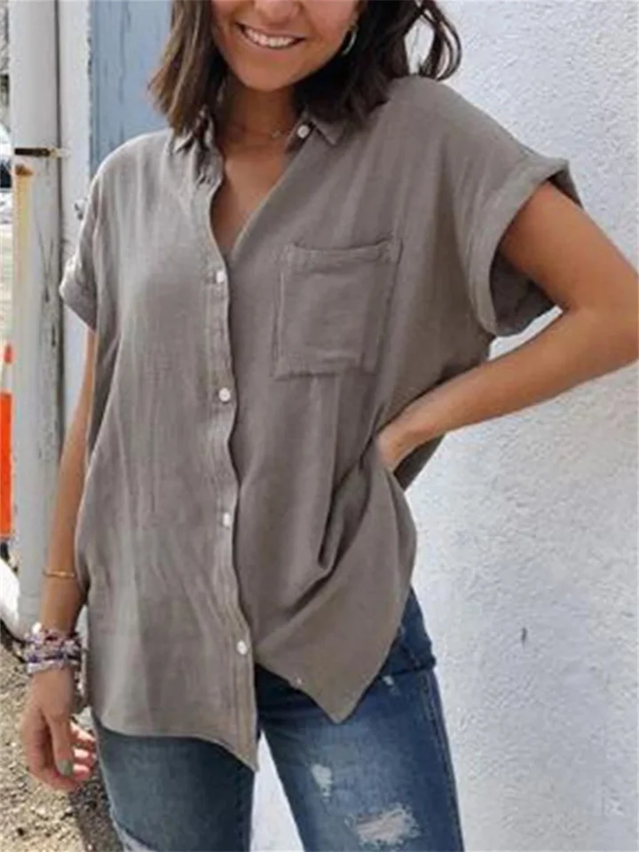 Anna - Casual linnen en katoenen vintage top met korte mouwen