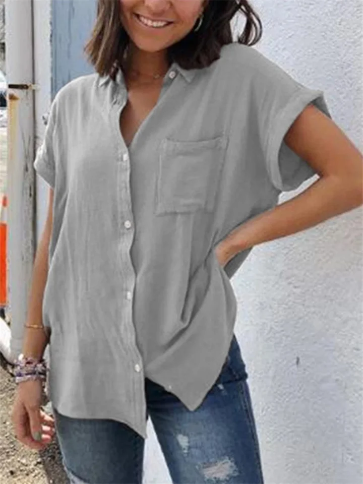 Anna - Casual linnen en katoenen vintage top met korte mouwen
