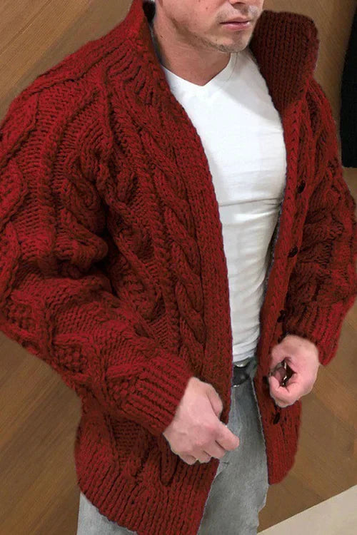 Dawe - herencardigan met suède kraag