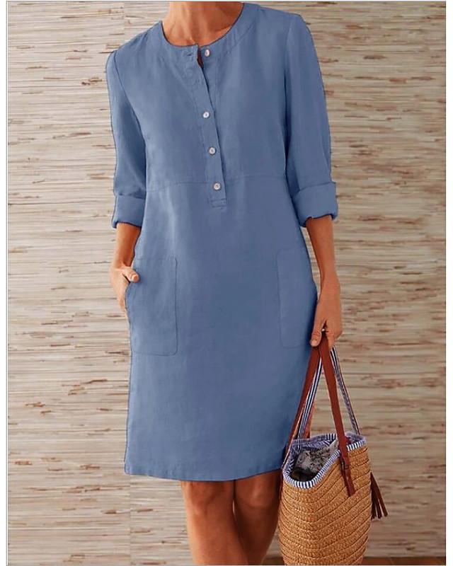 Valentina - Damesjurk knielange jurk - 3/4 mouwen Casual jurk voor vakantie, zomer, herfst warmte