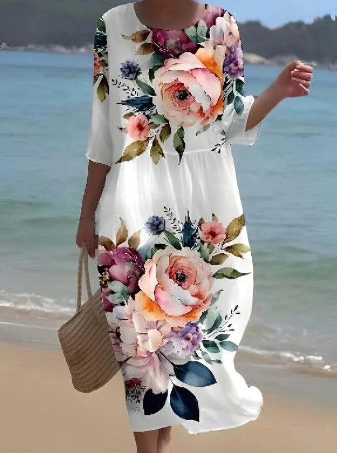 Jhea | retro bloemen maxi dress voor dames