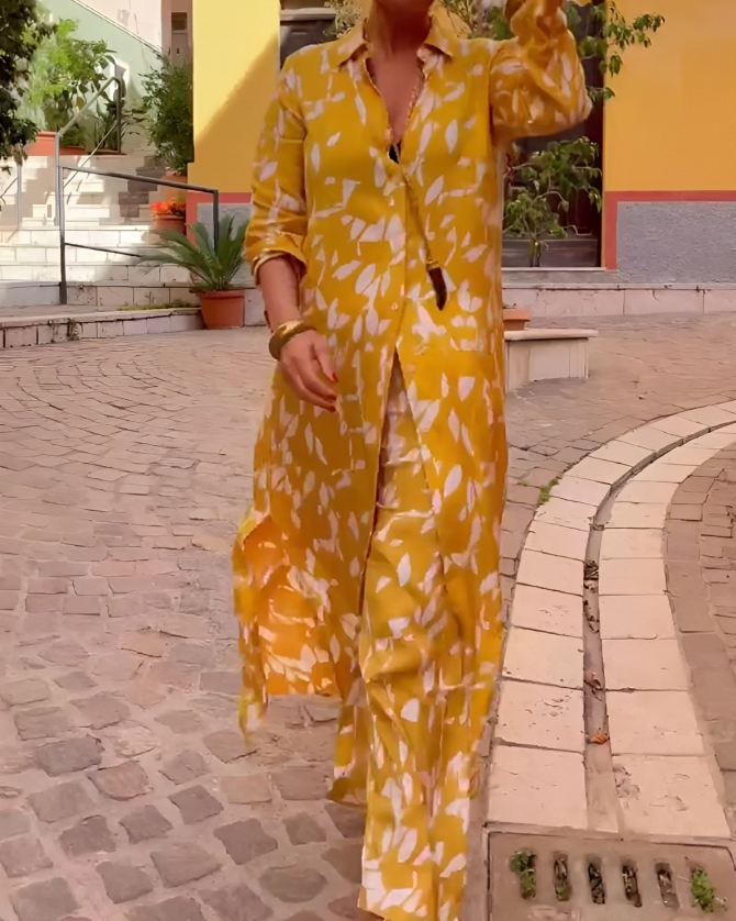 Nieuwe print overhemd rok broek set