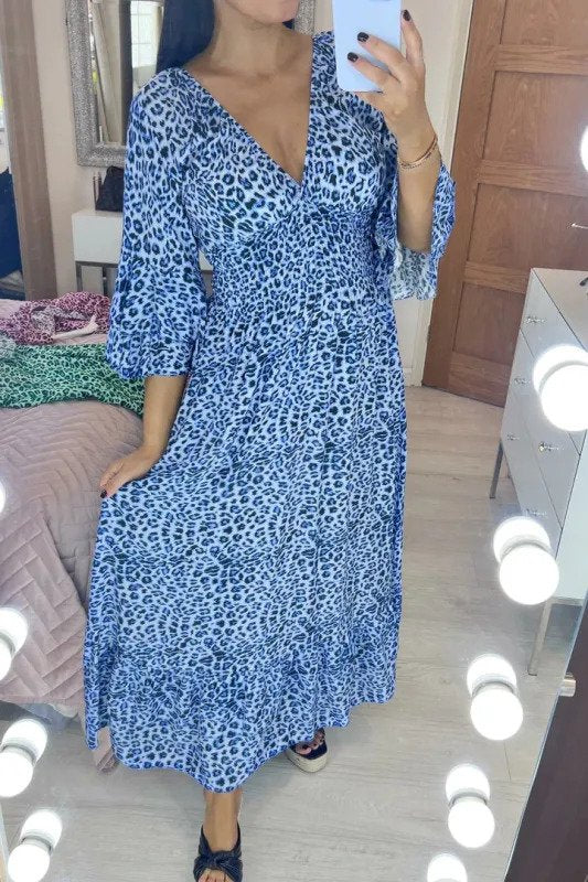 Maxi-jurk met luipaardprint en ruches