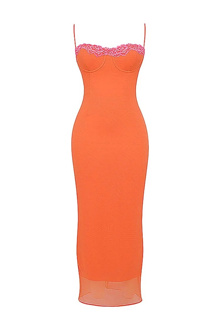 Mesh Bloemen Patchwork corset Cami Bodycon Maxi-Jurk Met Split