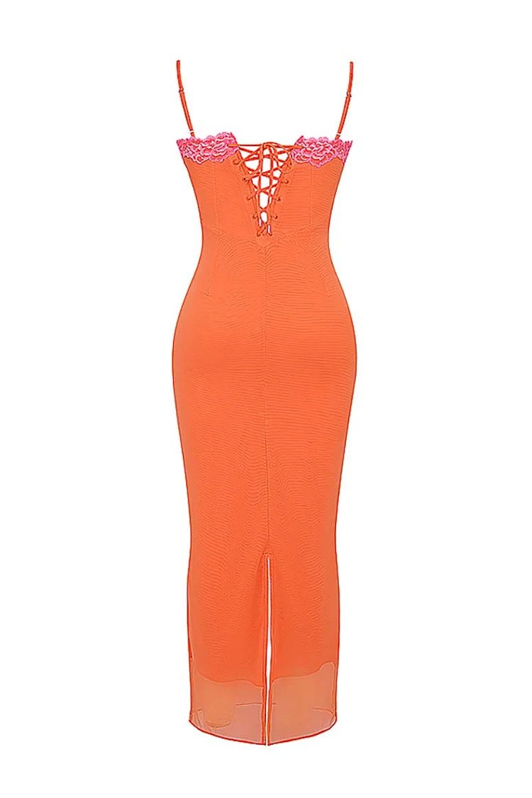 Mesh Bloemen Patchwork corset Cami Bodycon Maxi-Jurk Met Split