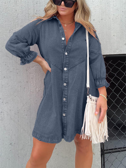 Sunsecrets™ | Washed denim jurk met pofmouwen