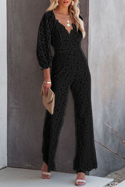 Marta - Geborduurde Kanten V Hals Regular Jumpsuits