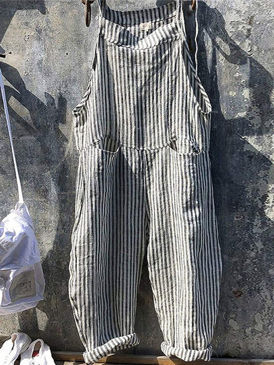 Gestreepte damesjumpsuit met wijde pijpen