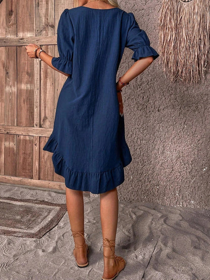 Navy Effen Mini Dress met halve mouwen