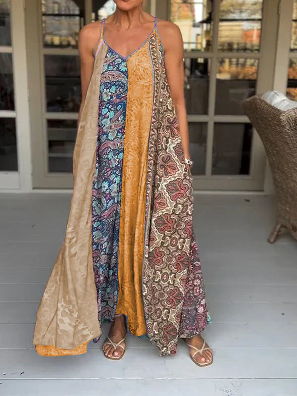 Romina - Casual V-hals jurk met colour block print en jarretels