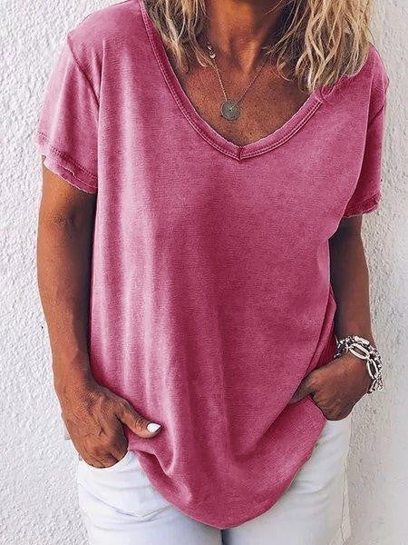 Arlette Korte Mouw V-Hals Licht Grijs Effen T-shirt