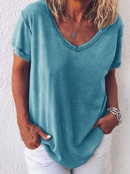 Arlette Korte Mouw V-Hals Licht Grijs Effen T-shirt