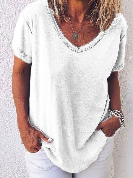 Arlette Korte Mouw V-Hals Licht Grijs Effen T-shirt