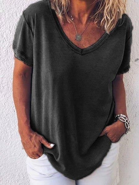 Arlette Korte Mouw V-Hals Licht Grijs Effen T-shirt