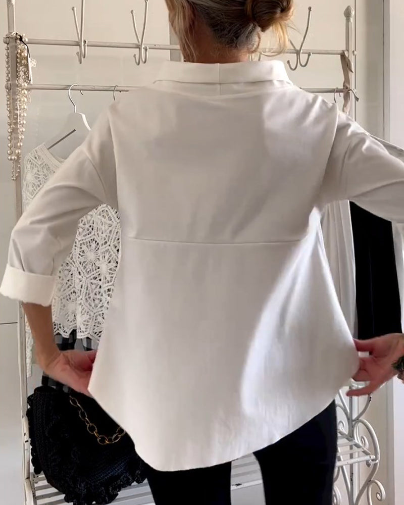 Casual - top met effen revers