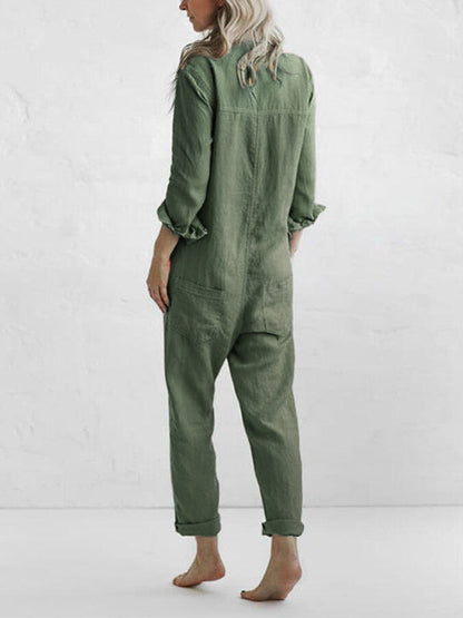 Langere, Langere Jumpsuit Met Knopfleiste en Reverstasche