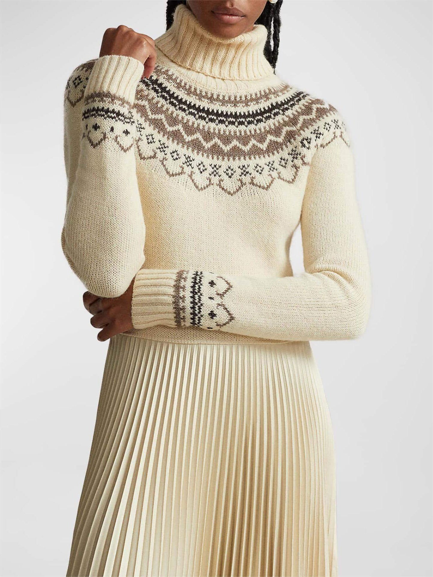 Camille - Hybride Sweater-Pleated Turtleneck Jurk