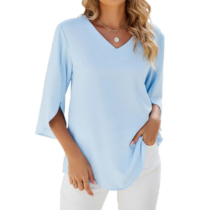 Teresa - Dames Overhemden Korte Mouwen Tops Kapelhals Blouse Elegante Tuniek Shirt