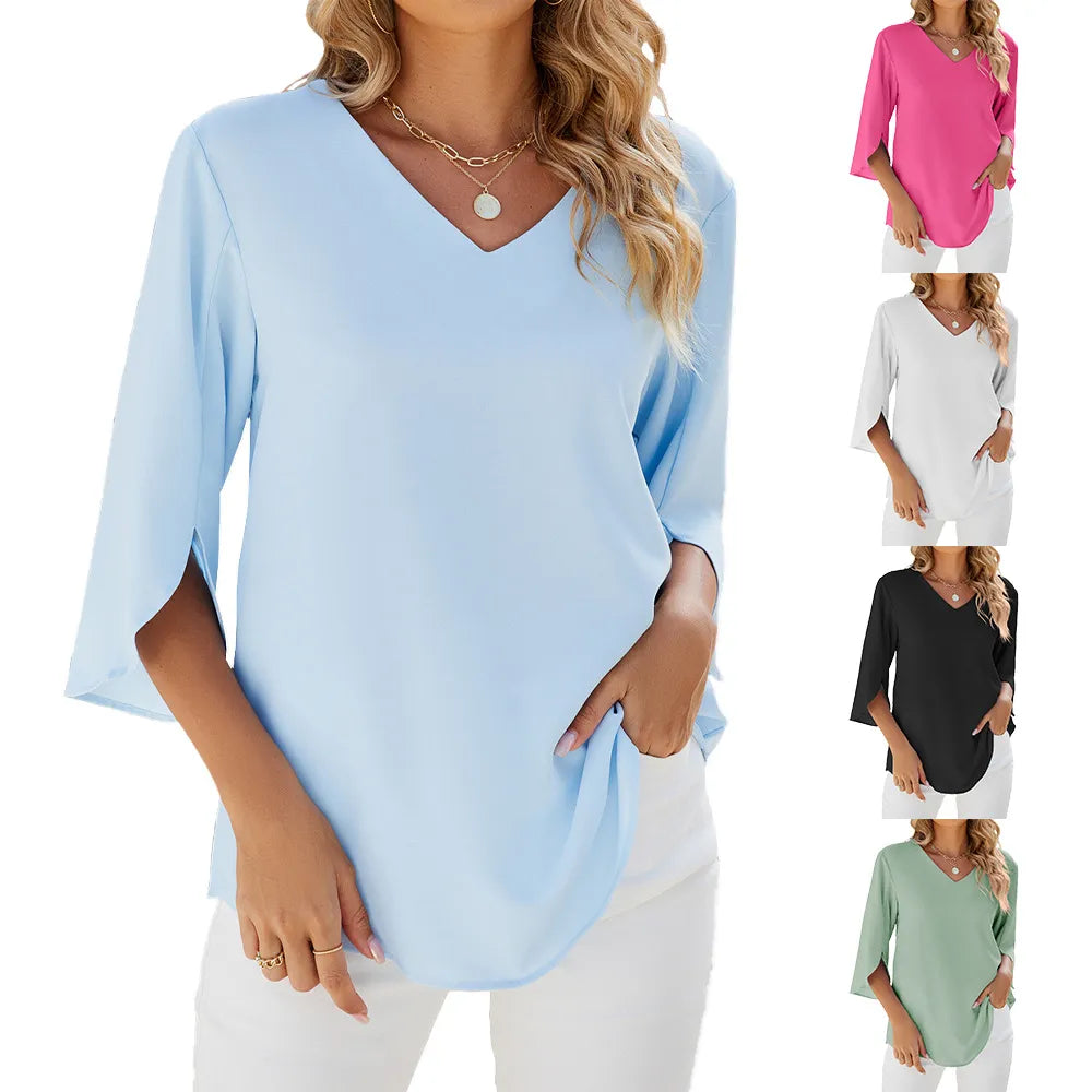 Teresa - Dames Overhemden Korte Mouwen Tops Kapelhals Blouse Elegante Tuniek Shirt