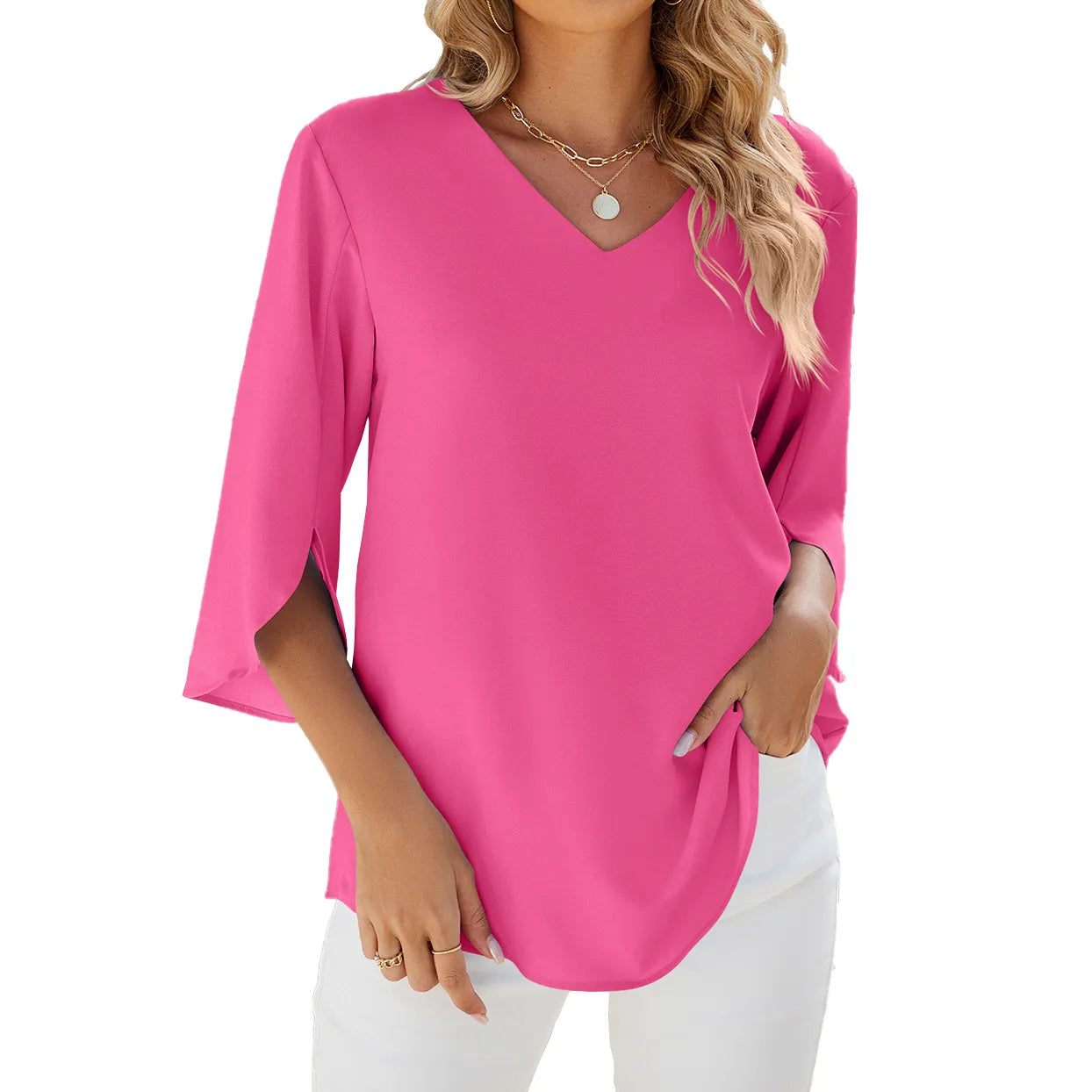 Teresa - Dames Overhemden Korte Mouwen Tops Kapelhals Blouse Elegante Tuniek Shirt