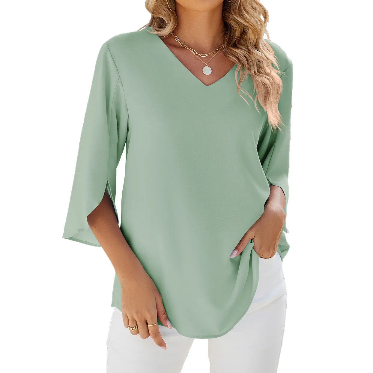 Teresa - Dames Overhemden Korte Mouwen Tops Kapelhals Blouse Elegante Tuniek Shirt