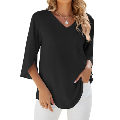 Teresa - Dames Overhemden Korte Mouwen Tops Kapelhals Blouse Elegante Tuniek Shirt